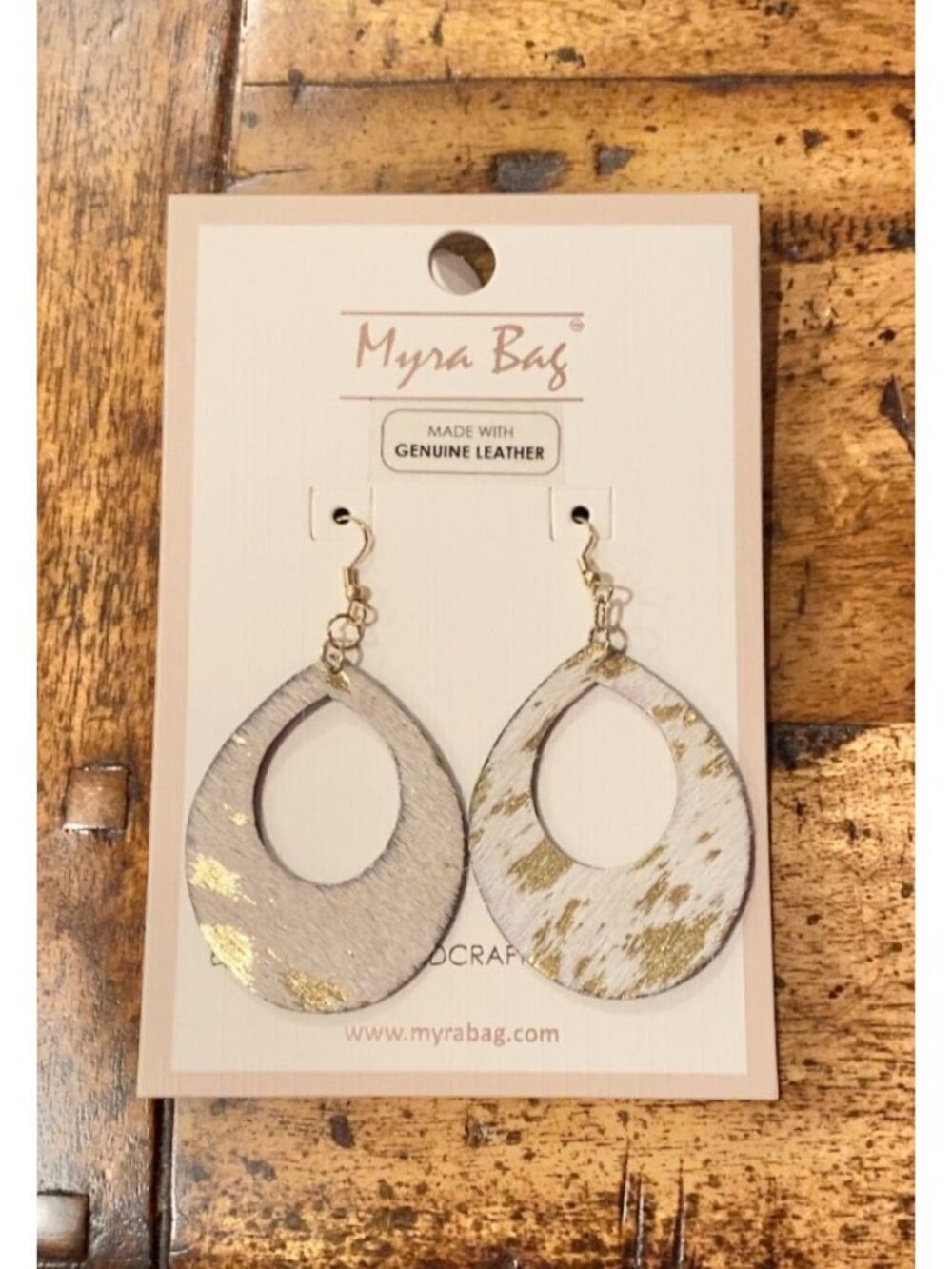 Myra Bag Gold Accent Genuine Leather Teardrop Earrings NWT